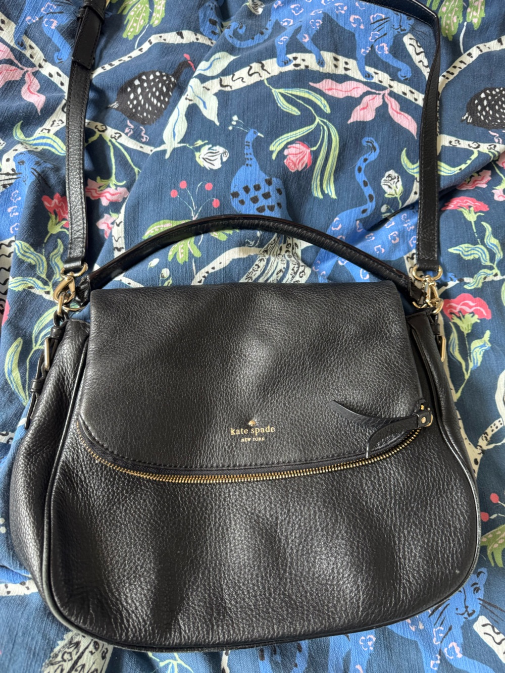 Kate Spade Black Pebbled Leather Shoulder Bag with Gold Hardware